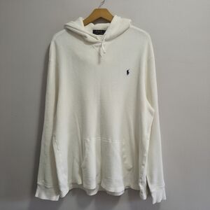 Polo Ralph Lauren Cream Offwhite Waffle Knit Hoodie Shirt Like New Size XXL